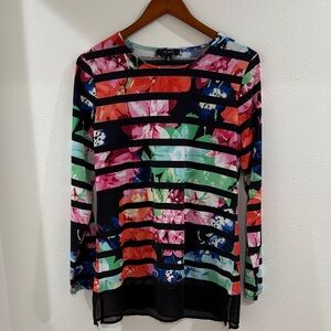Venue Multicolor Floral Stripe Blouse